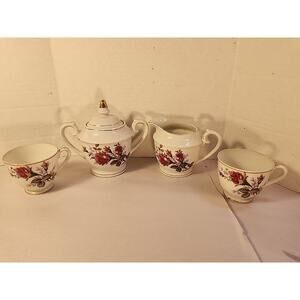 Vtg Moss Rose Fine China Japan Sugar & Creamer /2 Cups Demitasse/ Childs Set?